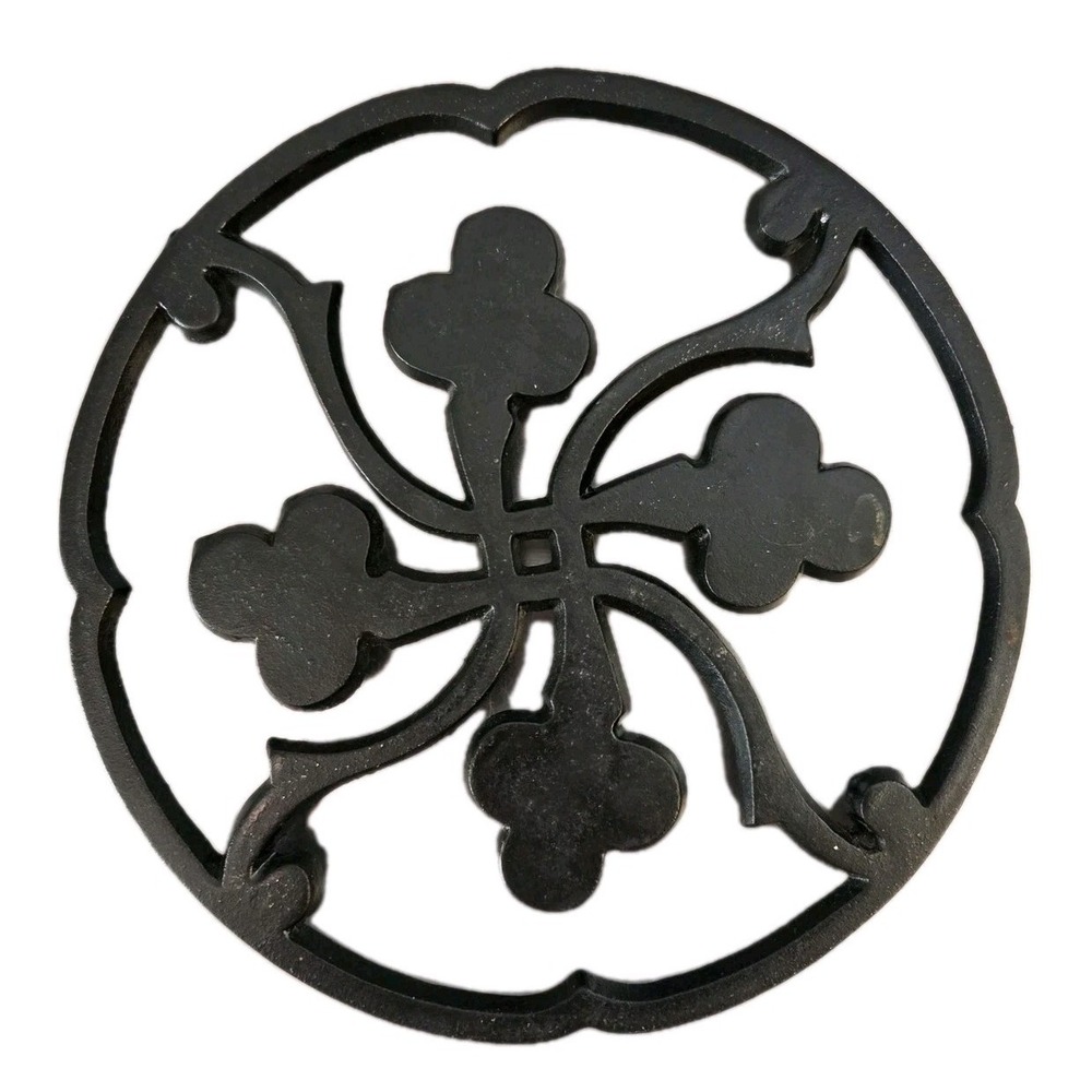 Dansk By Gunner Cyren Trivet Black Cast Iron 7.5" Clover/Quatrefoil Pattern